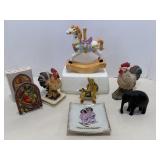 Vtg Ceramic roosters, donkey trinket plate &...