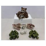 Vtg Ceramic figurines - frogs, raccoons & bunnies