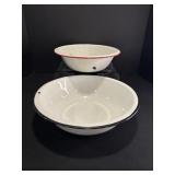 (2) Vtg enamel bowls 11" & 12.5" dia