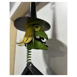 Vtg metal hanging witch with broom 28"H