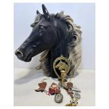 Vtg Horse head wall hanging (ear chipped) & misc