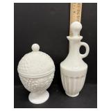 Avon milk glass container 6'H & Avon milk glass ..