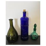Vtg Cornucopia cobalt blue glass bottle 11'H,...