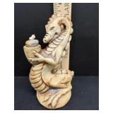 Vtg Clay whimsical dragon incense burner 6'H