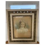 Vtg Framed portrait hand colored pastel 27'W x...