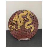 Vtg Chinese serpent dragon art plaque 10.5'dia