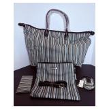 Longaberger black & blue striped large tote bag...