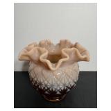 Vtg Fenton Honey amber cat & black vase 4"H