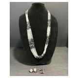 Beaded necklace, earrings & pin - (missing back)