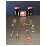 Coca Cola magnets, earrings, key chains
