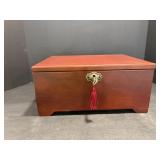 Wooden jewelry chest with key 13"W x 10"D...