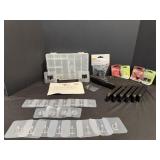 Bookshelf ends& misc light bulbs, clips plano..