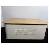 Tin bread box with wood lid 13.5"W x 9"D x 5.5"H