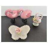 Frosted butterfly trinket box, flamingo salt & ...