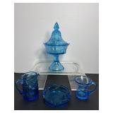 Vtg Blue Indiana glass candy dish 9"H, Blue...