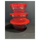 Luminarc glass bowls with lids 9.5", 8.5" & 7" ...