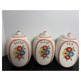 Vtg Art Deco flour, sugar & tea cannisters -Japan