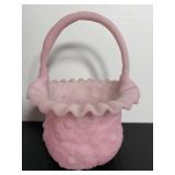 Vtg Fenton rose satin poppy basket 10"H