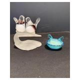 Vtg Art glass lovebirds sculpture & mini...