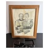 Vtg Dale Earnhardt & Jr pencil drawing & 1953...