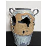 Hand carved pottery vase signed by Robert Alewine.
