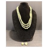 Vtg beaded necklace with clip earrings marked...