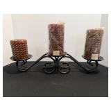Metal candle holder with 3 woven battery operated.