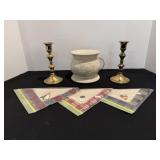 Gold Canyon candle warmer, (2) brass candle ..