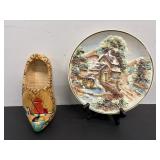 Vintage Lefton 8" Plate & Wood Shoe from Holland