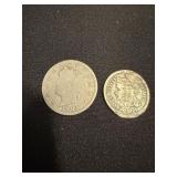1901 USA Liberty Cents Nickel &1881 3 Cent Nickel