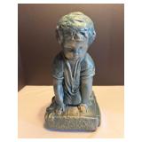 Cement statue of kneeling boy 7"W x 7" D x 12"H