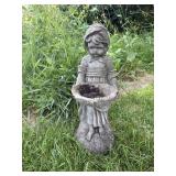 Cement statue girl with basket 8"W x 9"D x 21"H