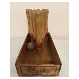 Vintage Columbian Bowling Pins & Box 13"