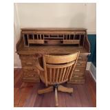 Oak Roll Top Desk 54"x26"x45"H & Swvel Desk Chair