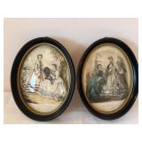 Framed French Prints in Oval Frames 9"H