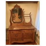 Vintage Oak Wash Stand & Mirror 40"x17"x64"H