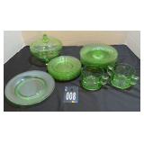 Green Depression Glass Dishes, Creamer & Dish