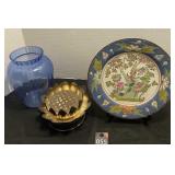 Vase, Japanese Plate & Silver Plated Stem Vase