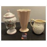 Lenox Vase,Wedgewood Pitcher & Covered Dish