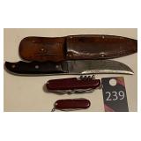Knife with Leather Case & Pocket Knives