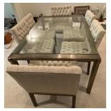 Glass Top Table with 2 Leaves & 6 Chairs