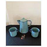 Enamelware Coffee Pot & Mugs