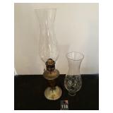 Silver Plated Oil Lamp & Hurricane Shade