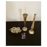 Silver Plated Candlestick Holder & Bud Vases