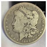 1887 Morgan silver dollar