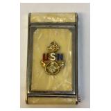 Antique Bakelite and chrome compact with USN navy
