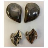 Large vintage sterling silver clip on earrings