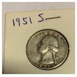 1951 S  silver quarter