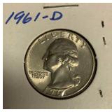 1961 D silver quarter