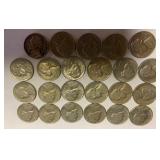 Nickels - dates range from 1938 to 1956